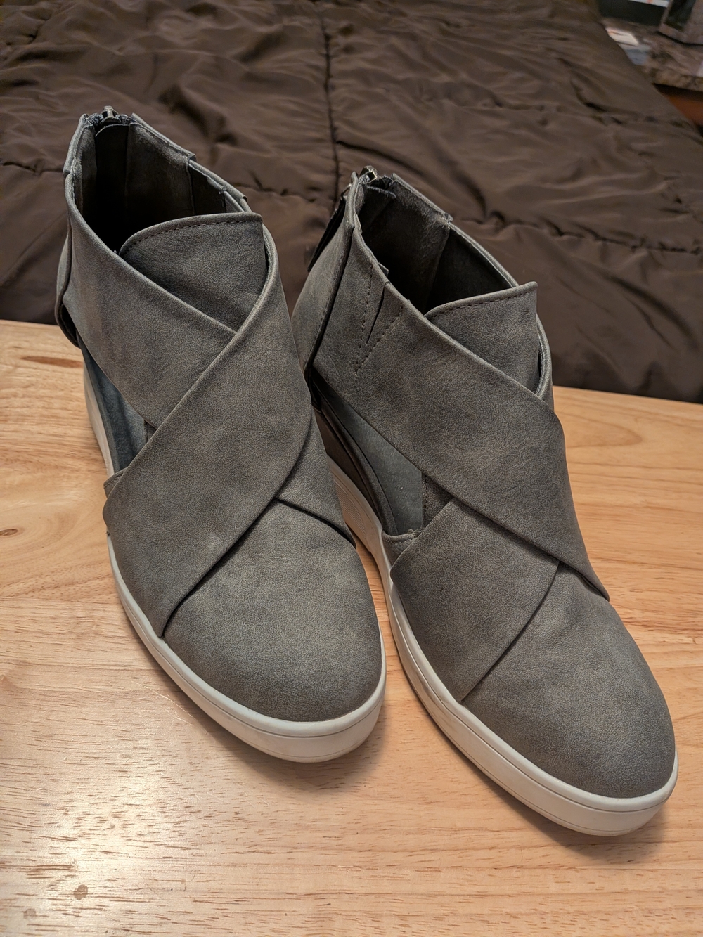 Women's Grey Cross-Strap Booties